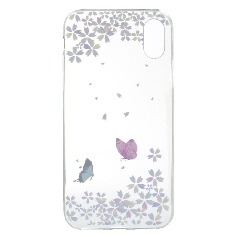 Skal för iPhone X Genomskinliga Fjärilar Och Blommor
