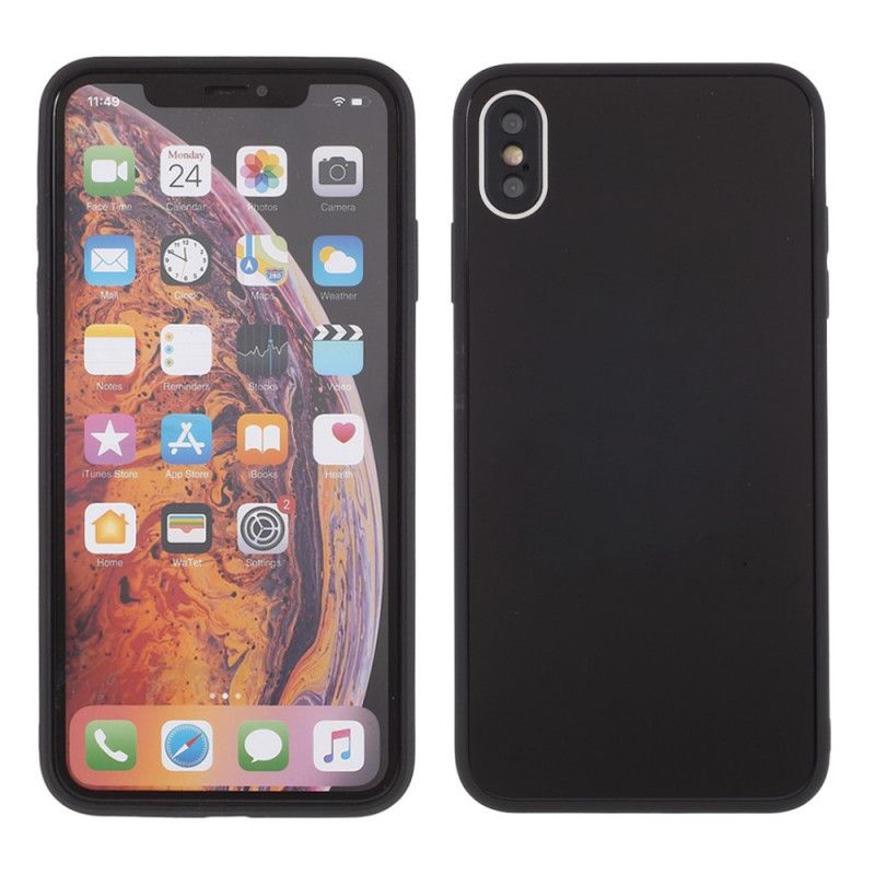 Skal för iPhone X Svart Glasbaksida Och Silikonkant