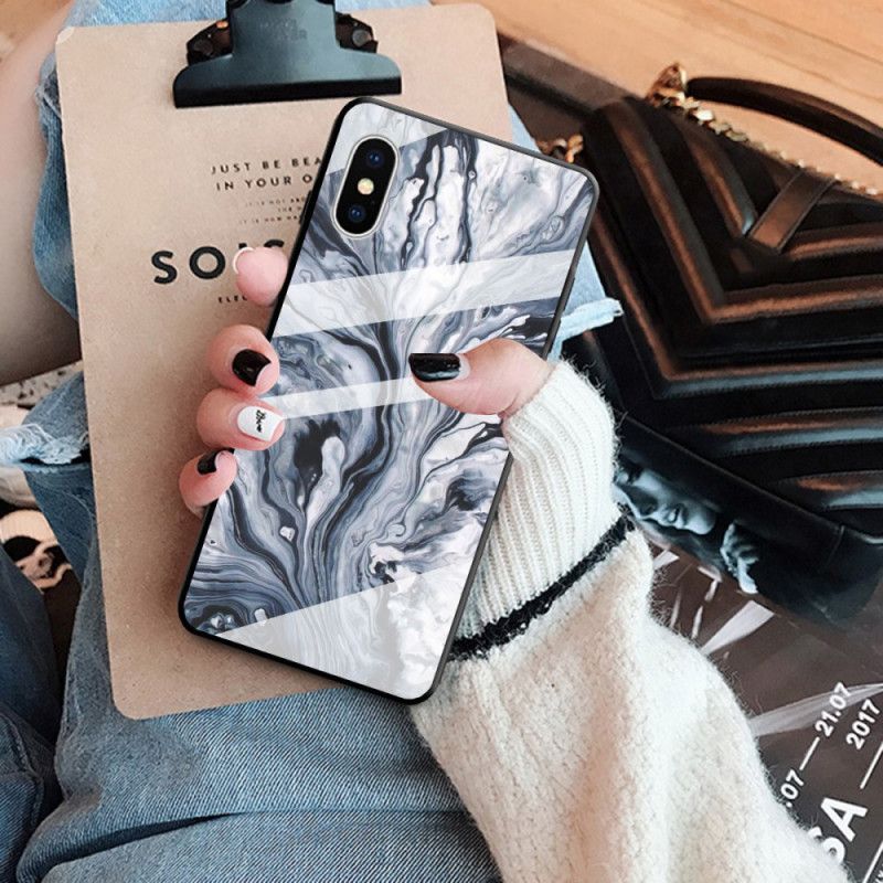 Skal iPhone X Svart Härdat Marmorglas