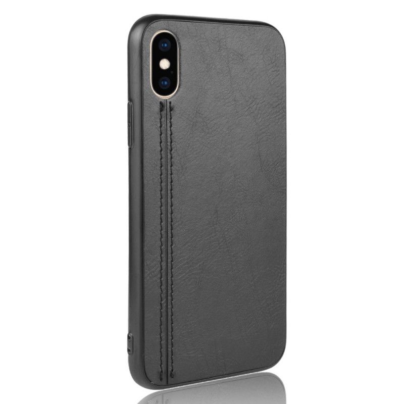 Skal iPhone X Svart Sydd Lädereffekt