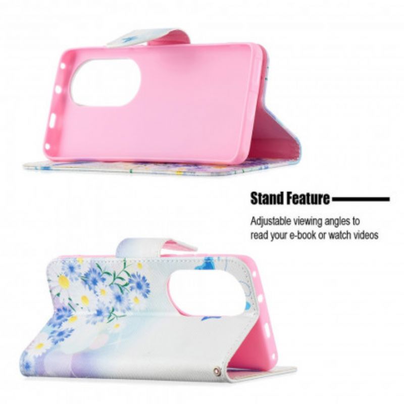 Fodral För Huawei P50 Pro Målade Fjärilar Och Blommor
