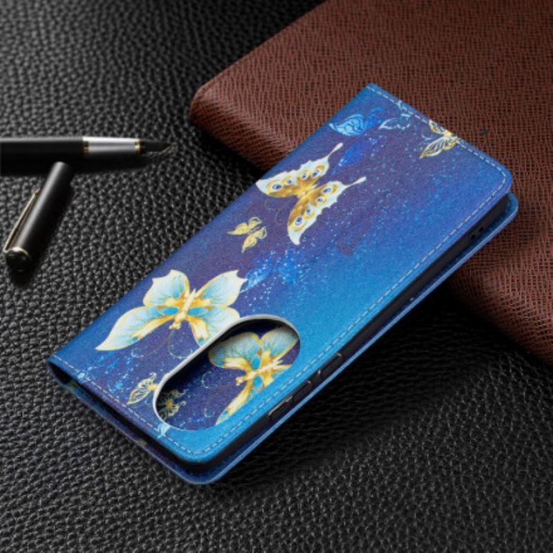 Folio-fodral För Huawei P50 Pro Färgglada Fjärilar