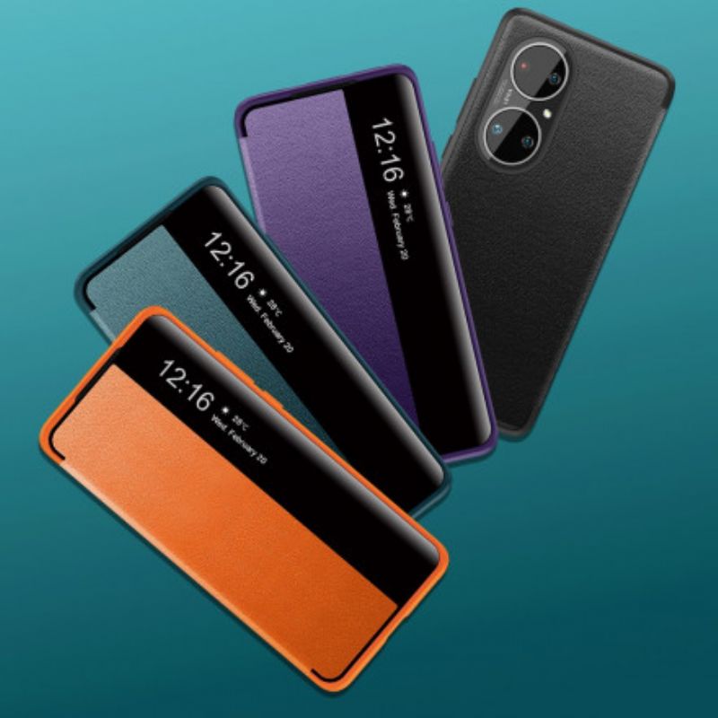 Visa Omslag Huawei P50 Pro Texturerat Konstläder