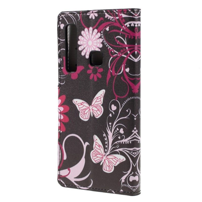 Fodral för Samsung Galaxy A9 Vit Design Fjärilar Och Blommor