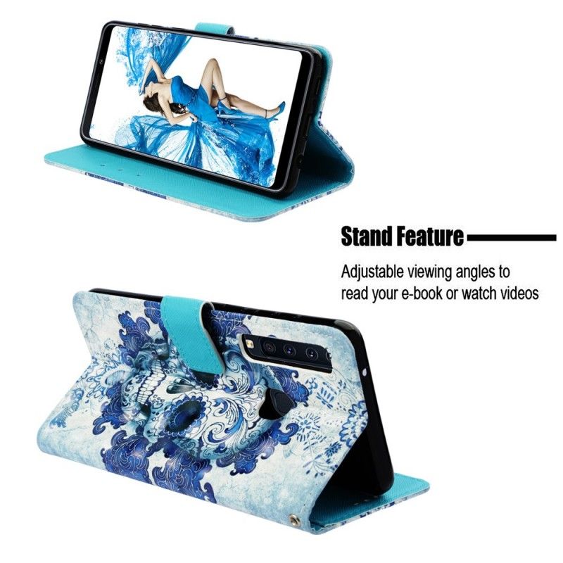 Läderfodral Samsung Galaxy A9 Mobilskal Blå Skalle