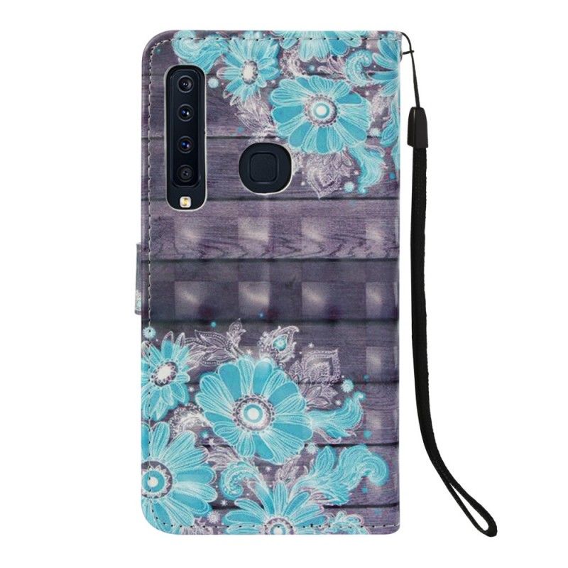 Läderskal Samsung Galaxy A9 Blå Blommor
