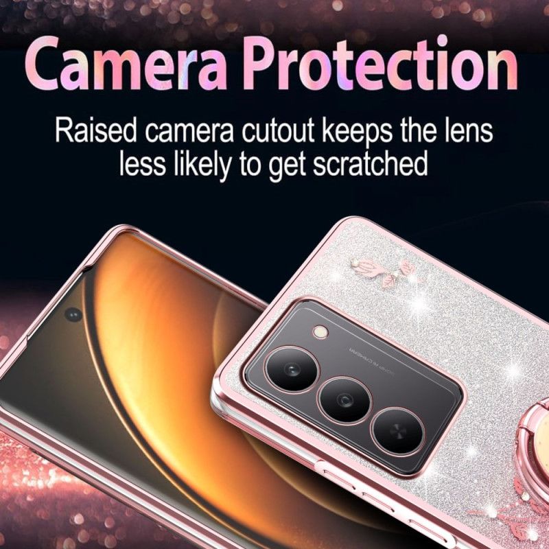 Skal Realme 14x 5g Kadem Ringhållare Med Blommor Och Strass