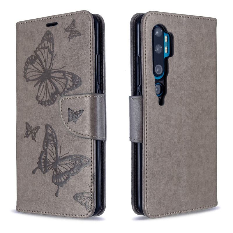 Fodral Xiaomi Mi Note 10 / 10 Pro Magenta Tryckta Fjärilar Med Rem