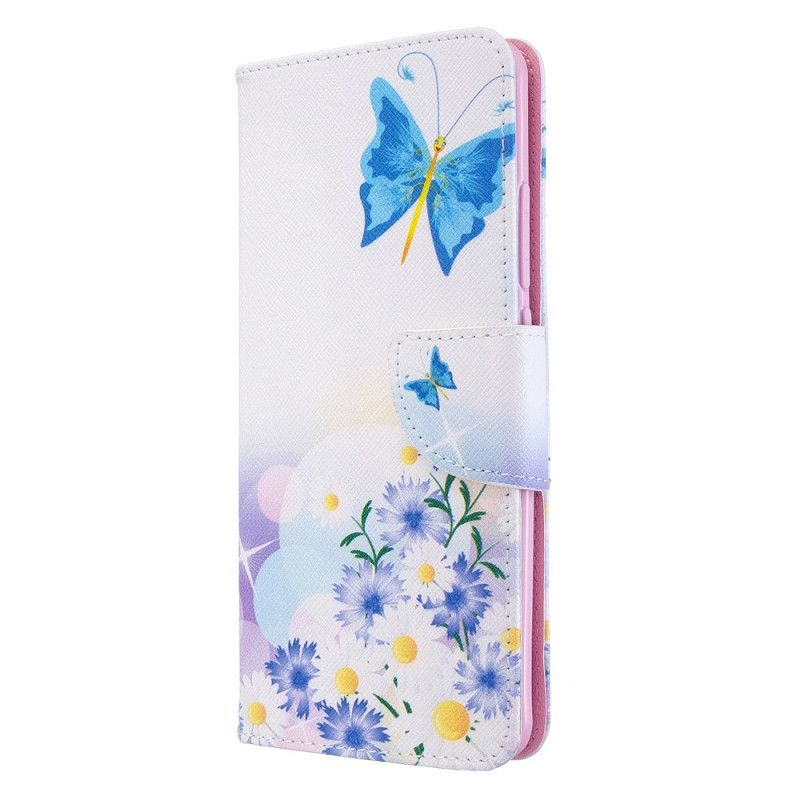 Läderfodral Xiaomi Mi Note 10 / 10 Pro Rosa Mobilskal Målade Fjärilar Och Blommor