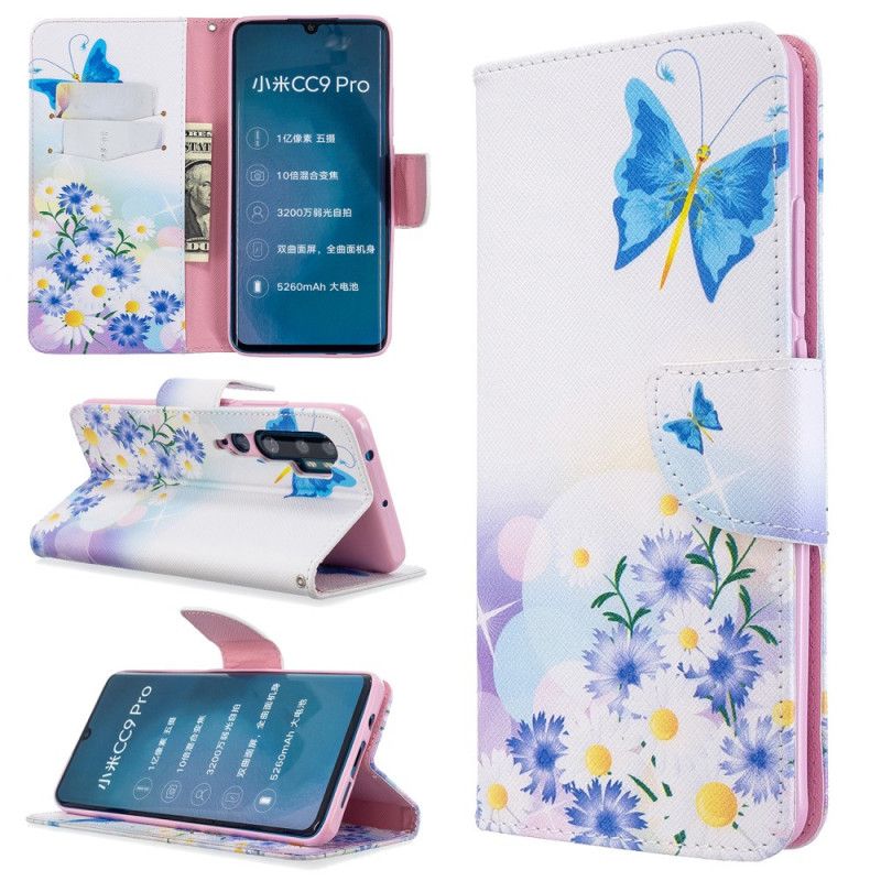 Läderfodral Xiaomi Mi Note 10 / 10 Pro Rosa Mobilskal Målade Fjärilar Och Blommor