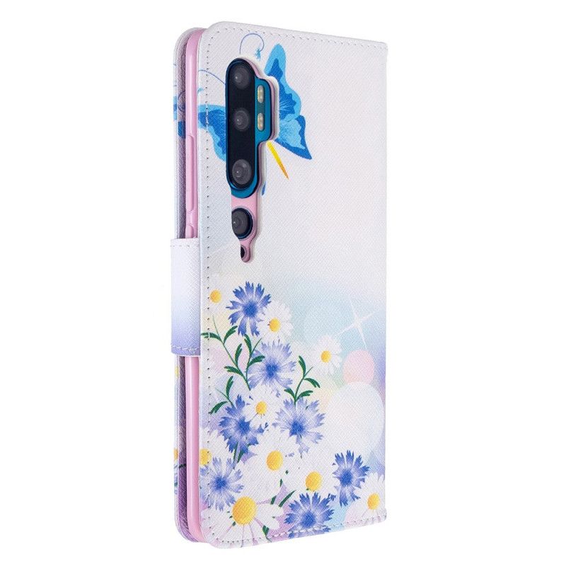 Läderfodral Xiaomi Mi Note 10 / 10 Pro Rosa Mobilskal Målade Fjärilar Och Blommor