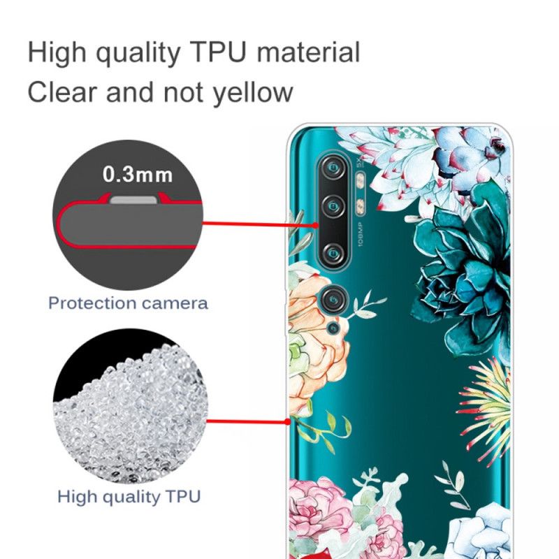 Skal Xiaomi Mi Note 10 / 10 Pro Genomskinliga Akvarellblommor