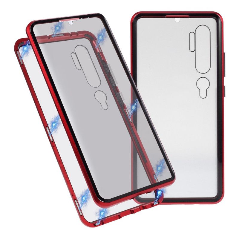 Skal Xiaomi Mi Note 10 / 10 Pro Röd Metallkanter Och Härdat Glas