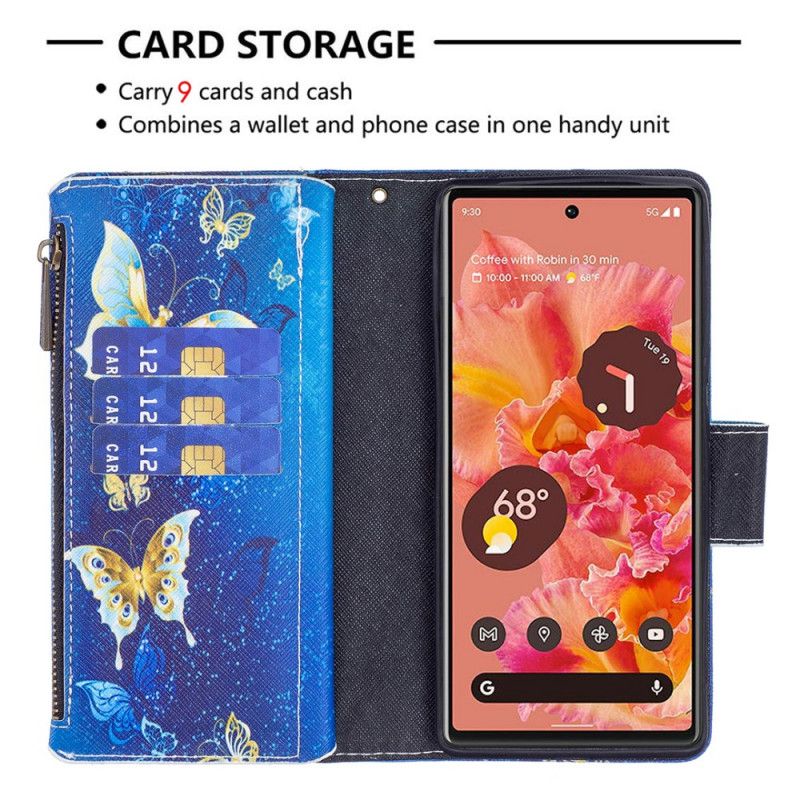 Fodral Google Pixel 6 Fjärilsficka Med Dragkedja