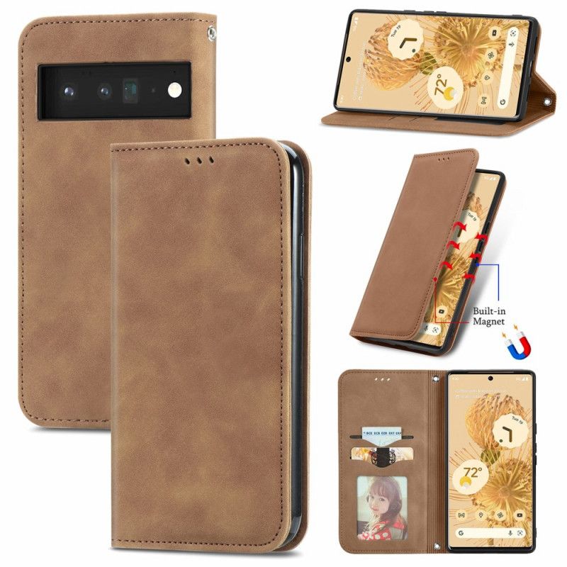 Folio-fodral För Google Pixel 6 Skin-touch Vintage Design