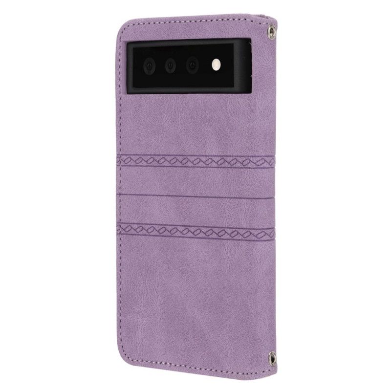 Läderfodral Google Pixel 6 Telefonfodral Sömar Spets