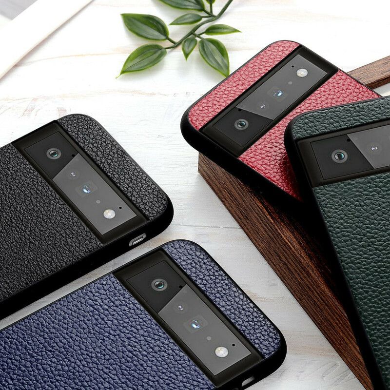 Skal Google Pixel 6 Telefonfodral Äkta Litchi-läder