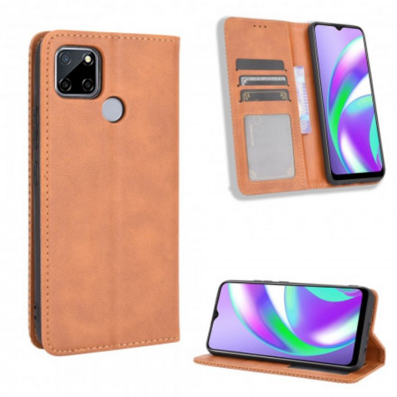 Folio-fodral För Oppo A15 Stiliserad Vintage Lädereffekt