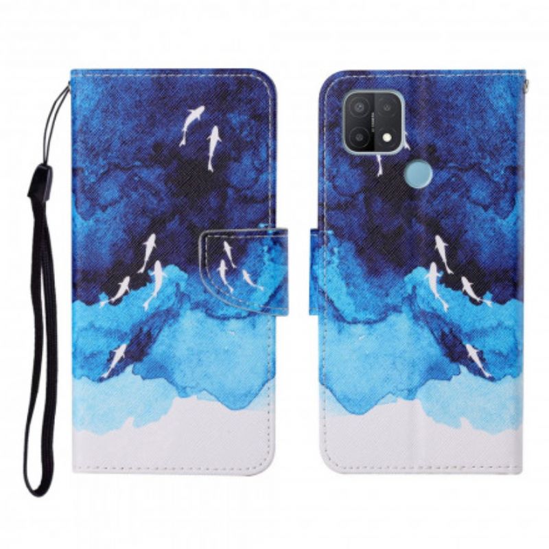 Läderfodral Oppo A15 Telefonfodral Sea With Lanyard