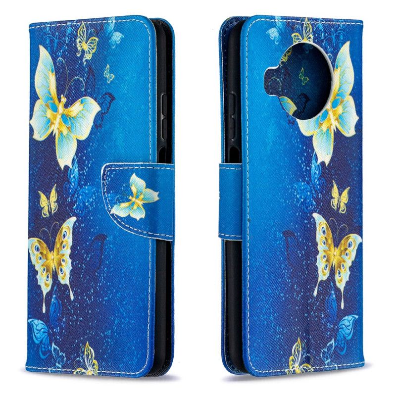 Fodral för Xiaomi Mi 10T Lite 5G / Redmi Note 9 Pro 5G Mörkblå Gyllene Fjärilar