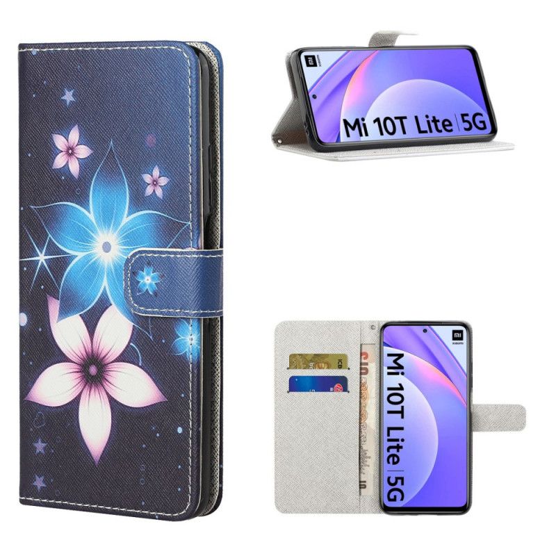 Läderfodral Xiaomi Mi 10T Lite 5G / Redmi Note 9 Pro 5G Mobilskal Månblommor Med Rem