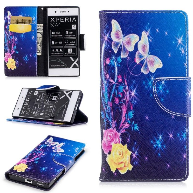 Fodral för Sony Xperia XA1 Rosa Fjärilar På Natten
