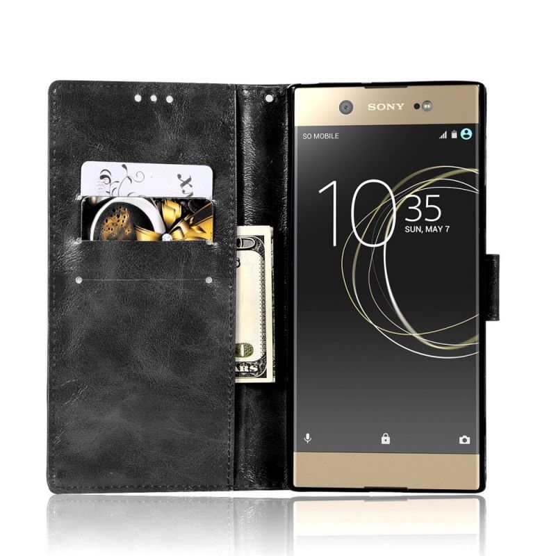 Läderfodral Sony Xperia XA1 Svart Mobilskal Vintage Lädereffekt Med Rem