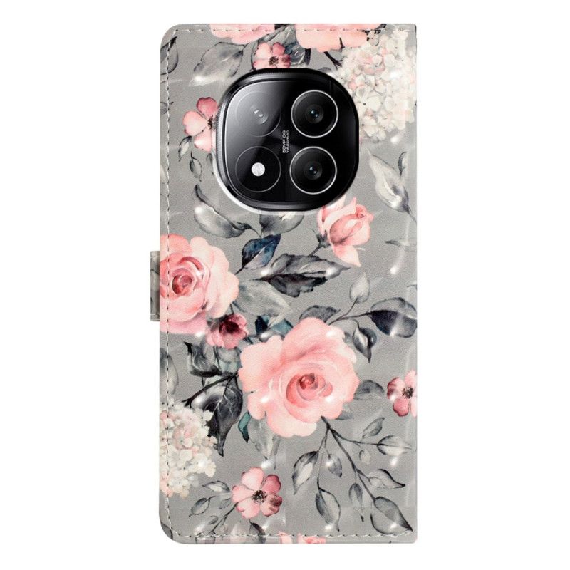 Läderfodral Xiaomi Redmi Note 14 Pro Plus 5g Telefonfodral Rosa 3d-blommor