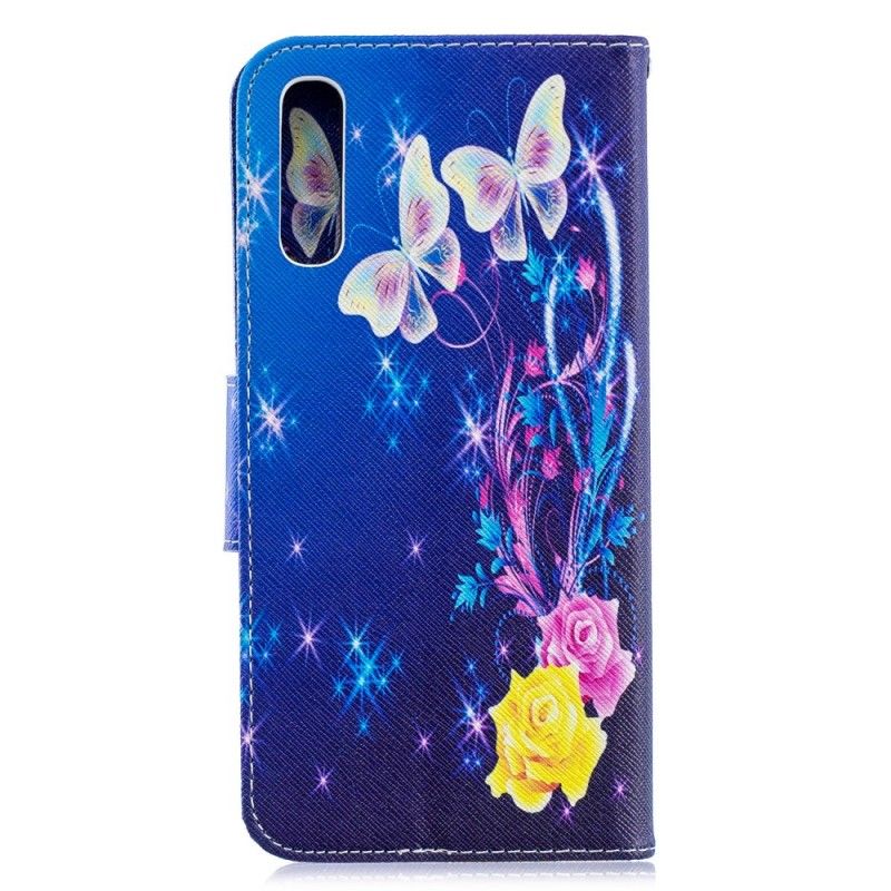 Fodral för Samsung Galaxy A70 Magenta Gyllene Fjärilar