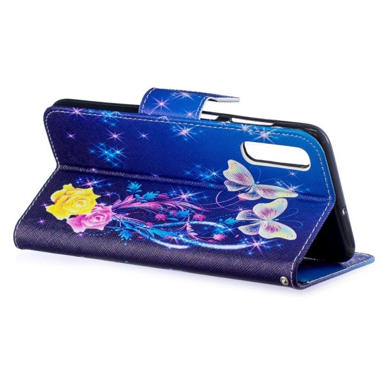 Fodral för Samsung Galaxy A70 Magenta Gyllene Fjärilar