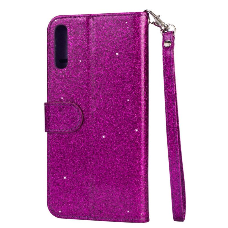 Fodral för Samsung Galaxy A70 Svart Glitterremsmyntväska