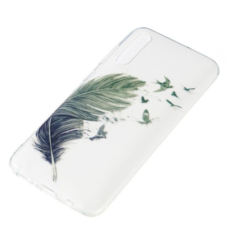 Skal Samsung Galaxy A70 Mobilskal Transparent Färgad Fjäder