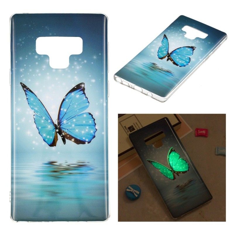 Skal Samsung Galaxy Note 9 Mobilskal Fluorescerande Blå Fjäril