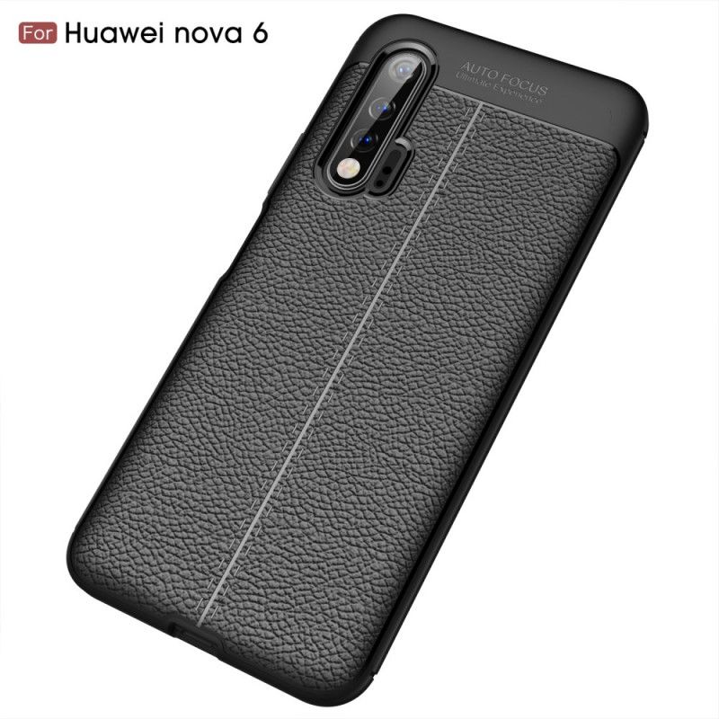 Skal Huawei Nova 6 Svart Mobilskal Dubbelt Linjelychee-Lädereffekt