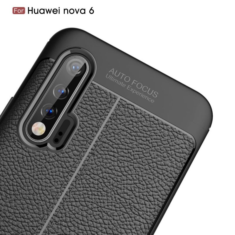 Skal Huawei Nova 6 Svart Mobilskal Dubbelt Linjelychee-Lädereffekt