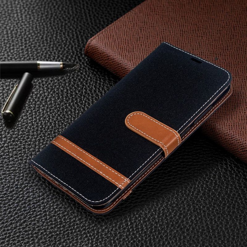 Fodral för Xiaomi Redmi Note 8T Svart Tyg- Och Lädereffekt Med Rem