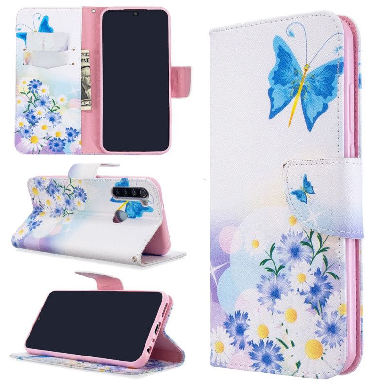 Fodral Xiaomi Redmi Note 8T Magenta Målade Fjärilar Och Blommor