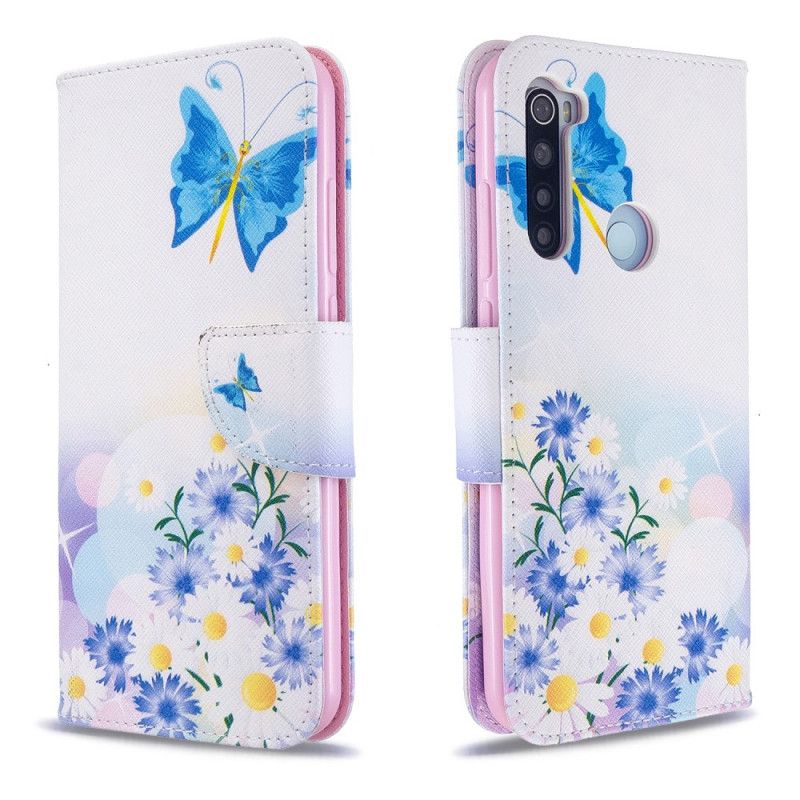 Fodral Xiaomi Redmi Note 8T Magenta Målade Fjärilar Och Blommor