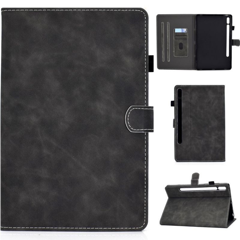 Fodral Samsung Galaxy Tab S7 Svart Vintage Design Lädereffekt