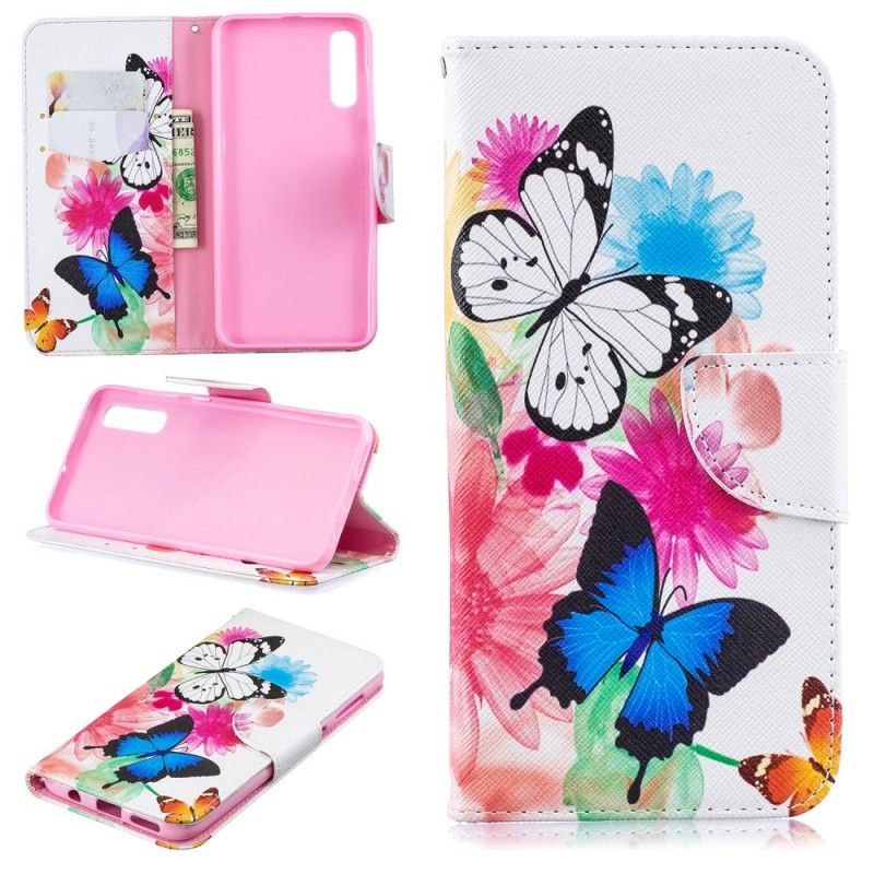 Fodral för Samsung Galaxy A50 Rosa Målade Fjärilar Och Blommor