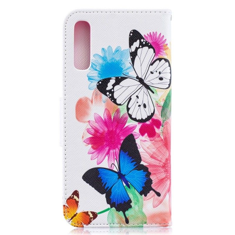 Fodral för Samsung Galaxy A50 Rosa Målade Fjärilar Och Blommor