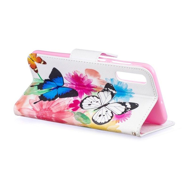 Fodral för Samsung Galaxy A50 Rosa Målade Fjärilar Och Blommor