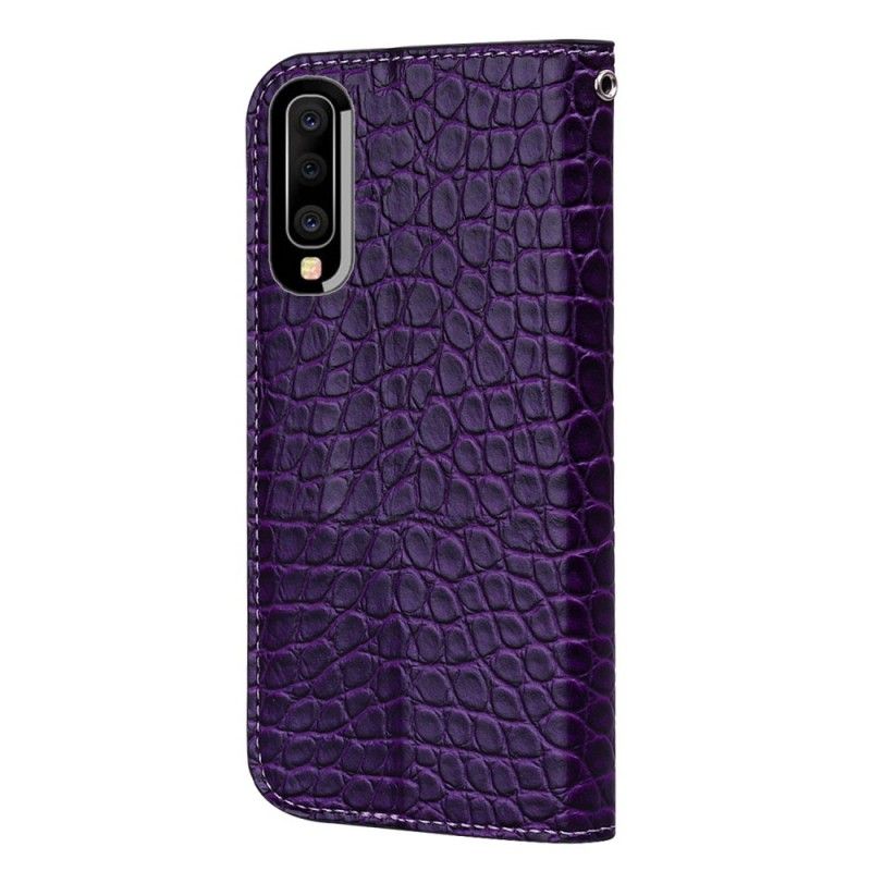 Folio-fodral för Samsung Galaxy A50 Svart Krokodilhudeffekt Och Paljetter
