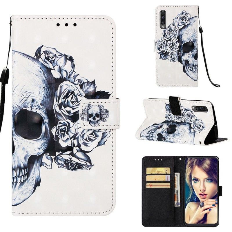 Läderfodral Samsung Galaxy A50 Mobilskal Blommig Skalle