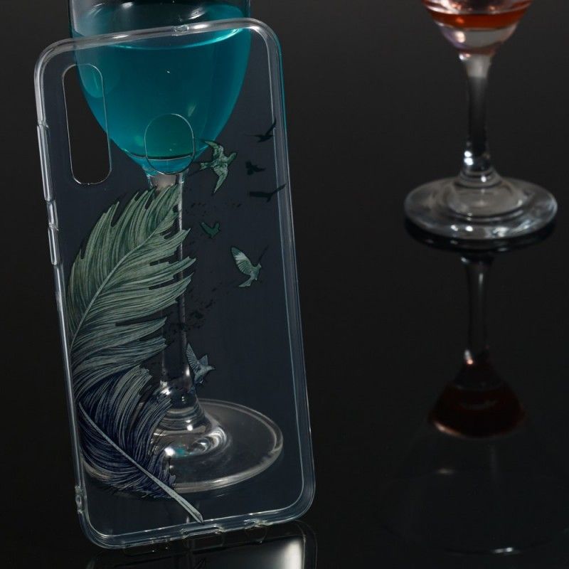 Skal för Samsung Galaxy A50 Transparent Färgad Fjäder