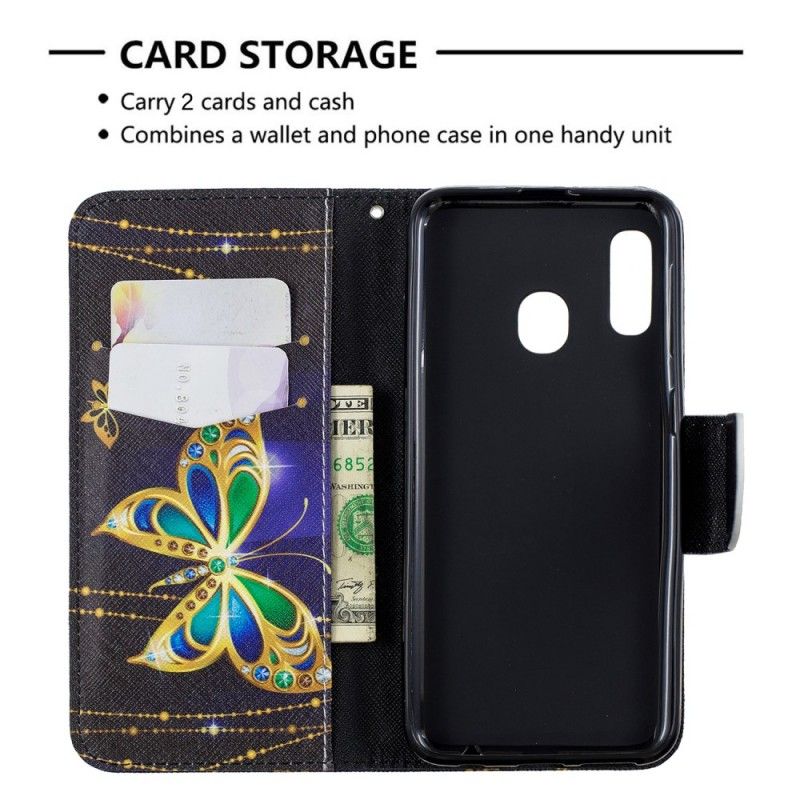 Läderfodral Samsung Galaxy A20e Mobilskal Magisk Fjäril