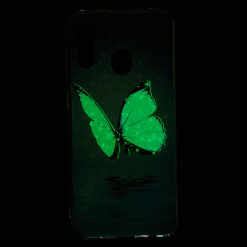 Skal för Samsung Galaxy A20e Fluorescerande Blå Fjäril