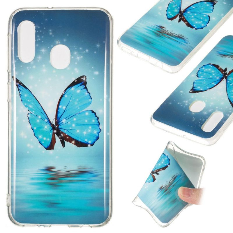 Skal för Samsung Galaxy A20e Fluorescerande Blå Fjäril