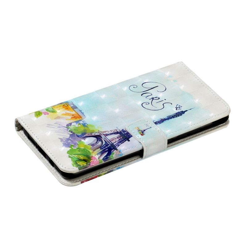 Läderfodral Xiaomi Mi Note 10 Lite Mobilskal Eiffeltornet I Akvarell