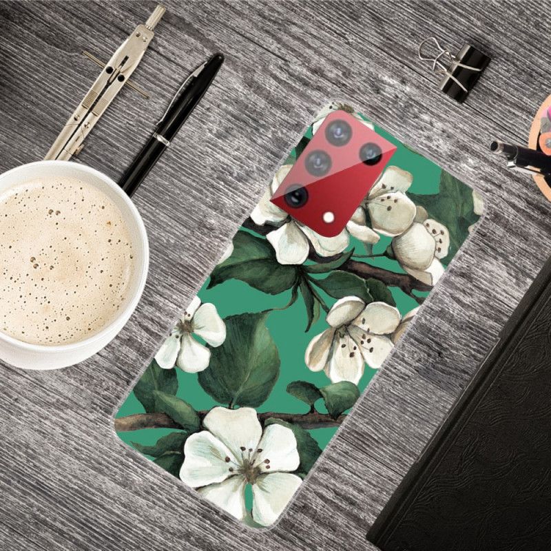 Skal för Samsung Galaxy S21 Ultra 5G Målade Vita Blommor